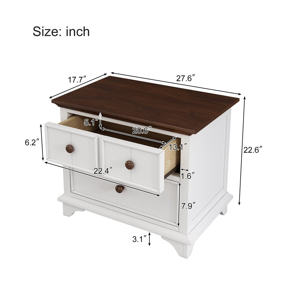 23" White Wood Two Drawer Nightstand