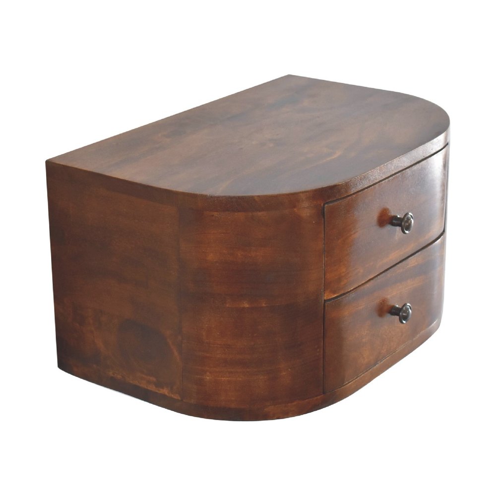 18" Brown Solid Wood Round Two Drawer Floating Nightstand
