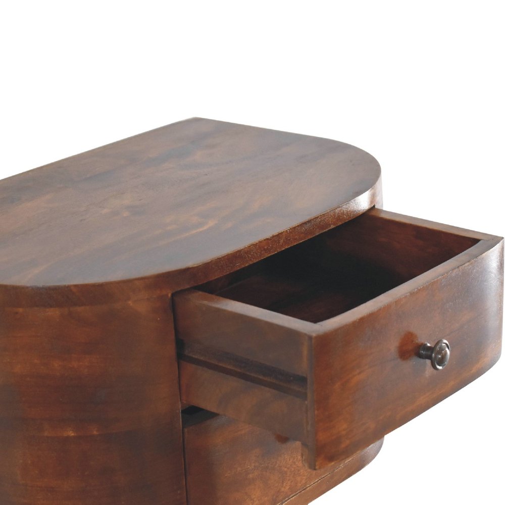 18" Brown Solid Wood Round Two Drawer Floating Nightstand