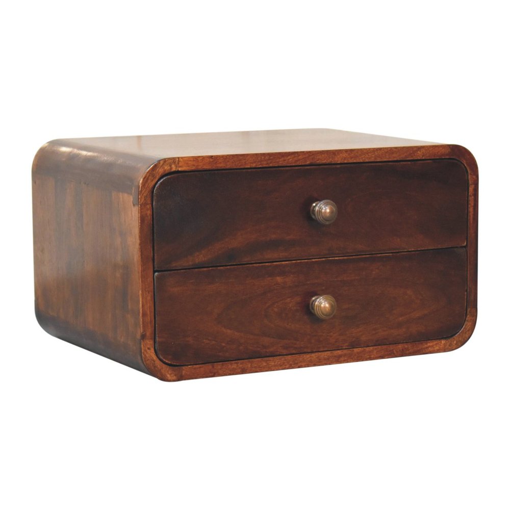 18" Brown Solid Wood Two Drawer Floating Nightstand