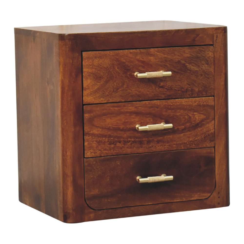 18" Brown Solid Wood Three Drawer Nightstand