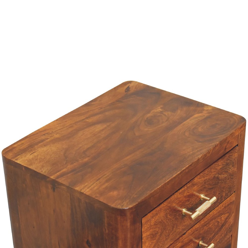 18" Brown Solid Wood Three Drawer Nightstand