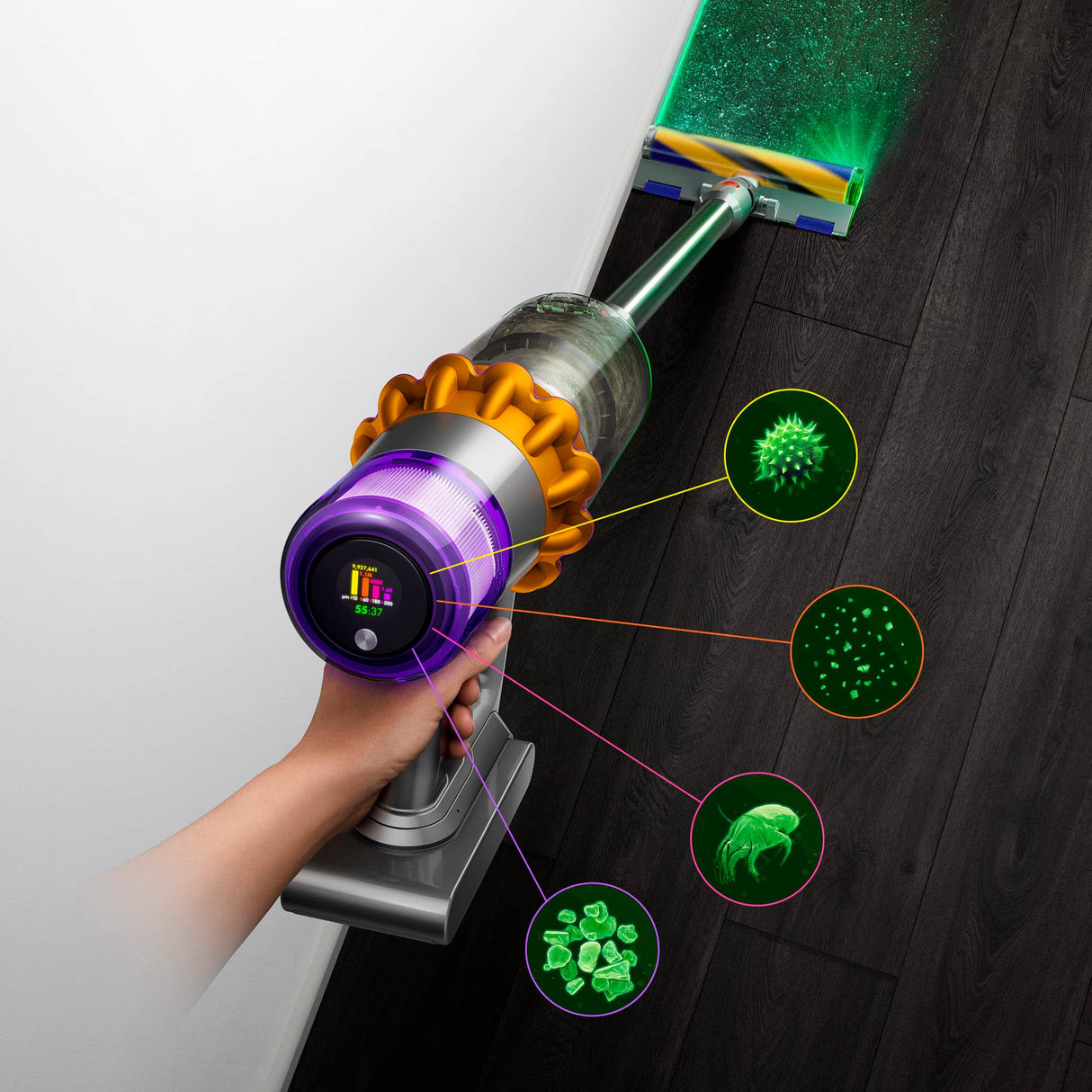 DYSON V15 DETECT CORDLESS VACUUM WITH 8 ACCESSORIES YELLOW/NICKEL (CERTIFIED REFURBISHED)