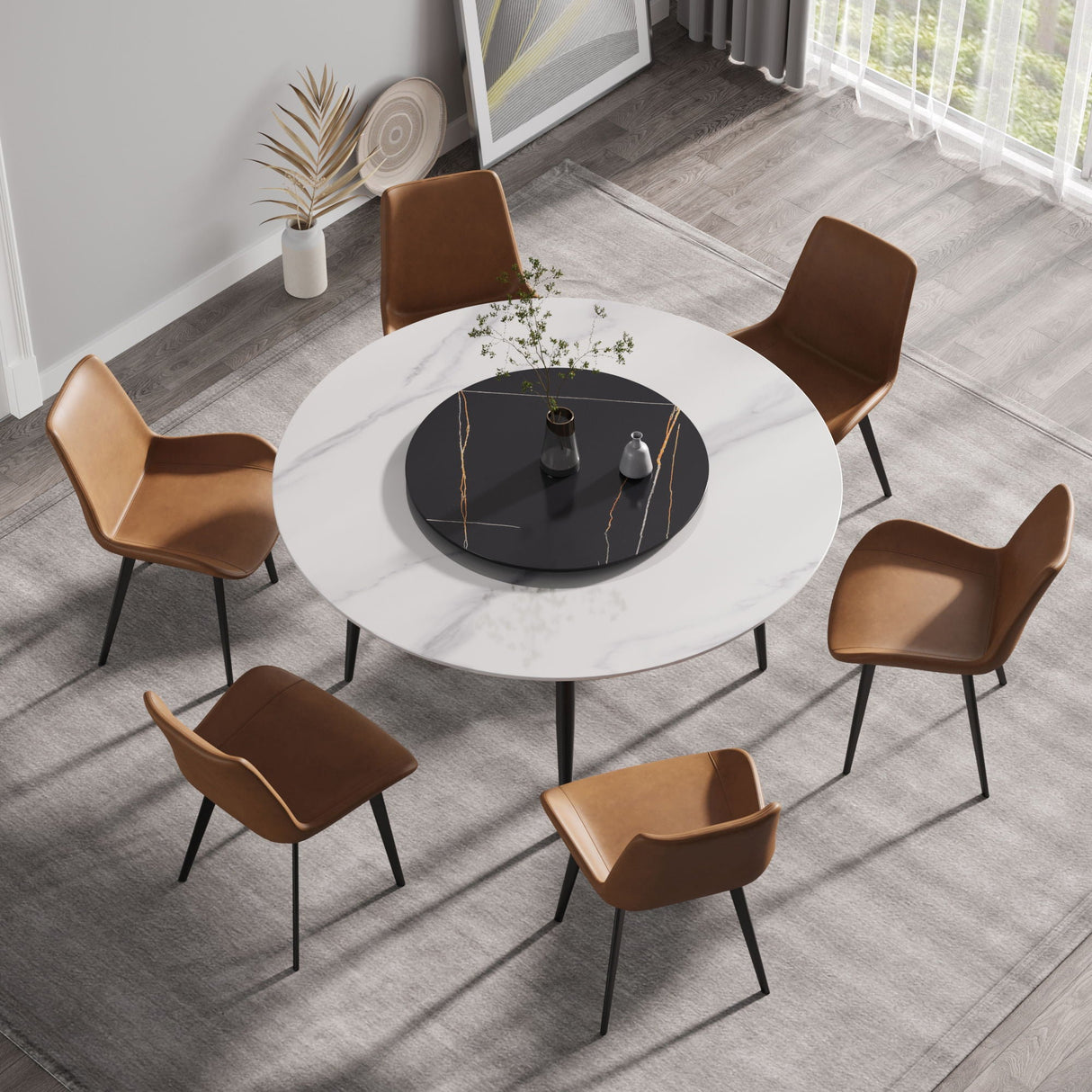 Modern Artificial Stone Round Dining Table, Can Accommodate 6 People Artificial Stone Turntable by Couch.com