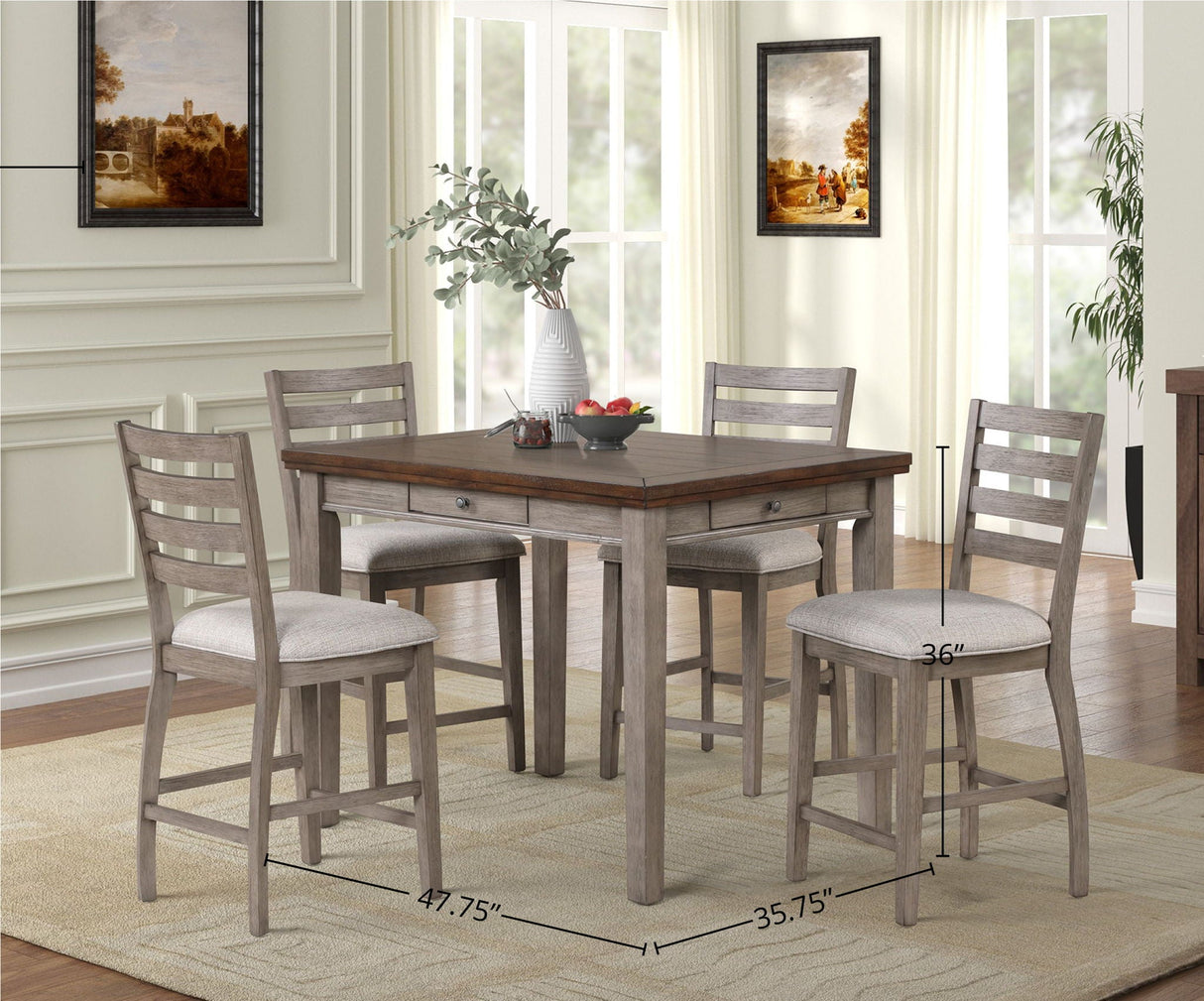 Counter Height 2 Tone 4 Drawer Dining Table - Gray