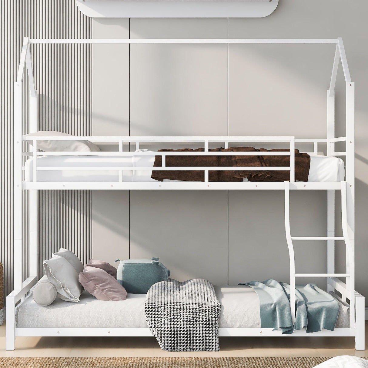 Twin Over Full Metal House Bunk Bed - White by Couch.com