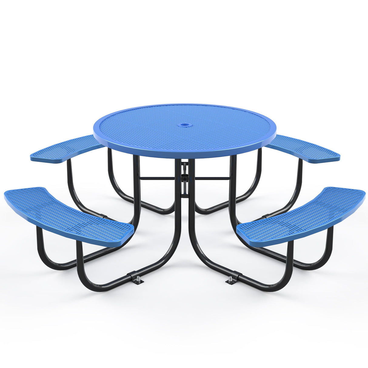 Outdoor Steel Picnic Round Table With Umbrella Pole - Blue by Couch.com