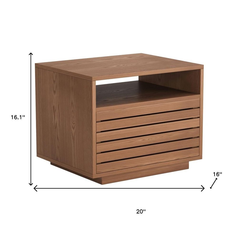 16" Walnut Wood One Drawer Nightstand