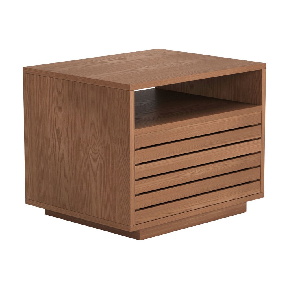 16" Walnut Wood One Drawer Nightstand