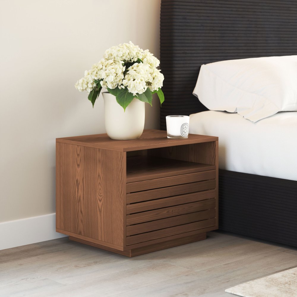 16" Walnut Wood One Drawer Nightstand