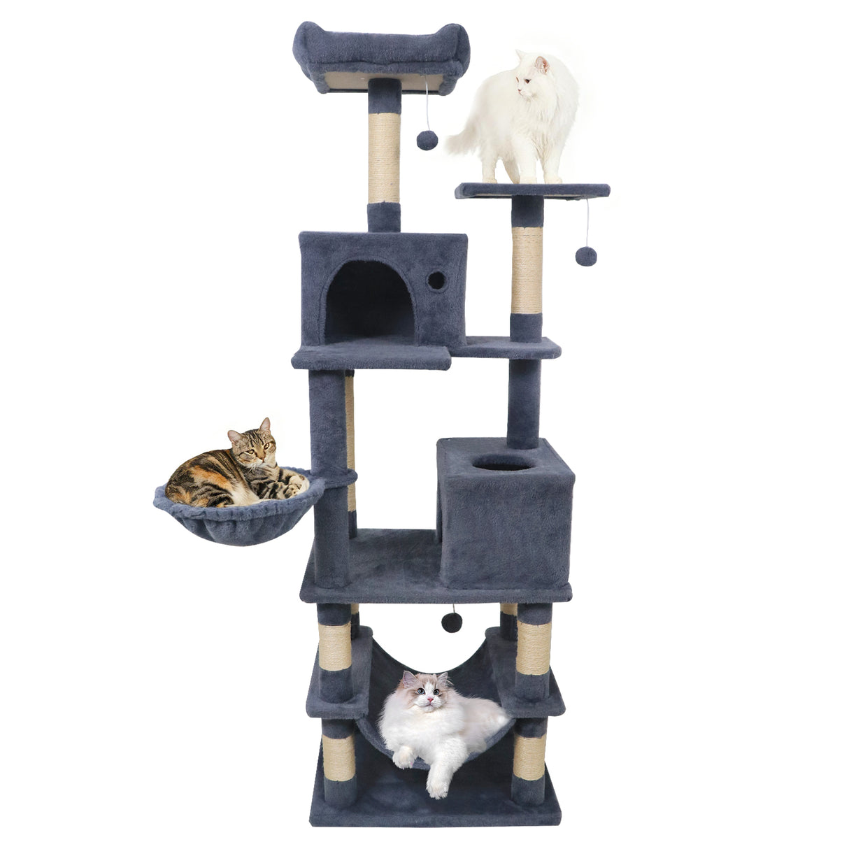 66 Inch Tall Cat Tree Multi-Level Cat Tower with 2 Condos Sisal Scratching Posts-Dark Gray