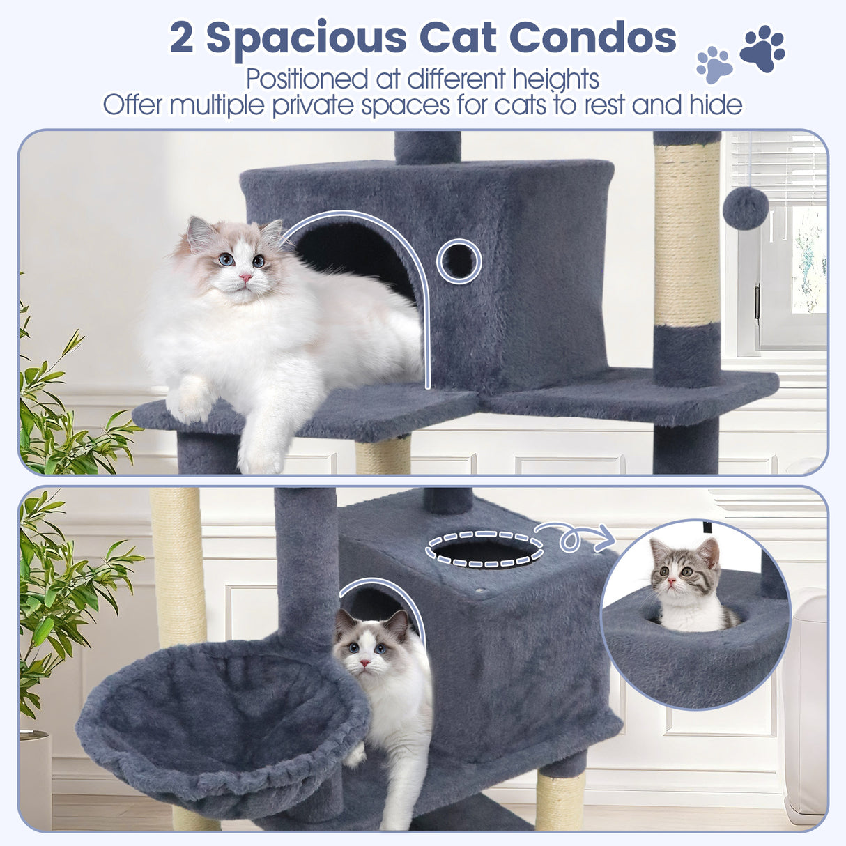 66 Inch Tall Cat Tree Multi-Level Cat Tower with 2 Condos Sisal Scratching Posts-Dark Gray