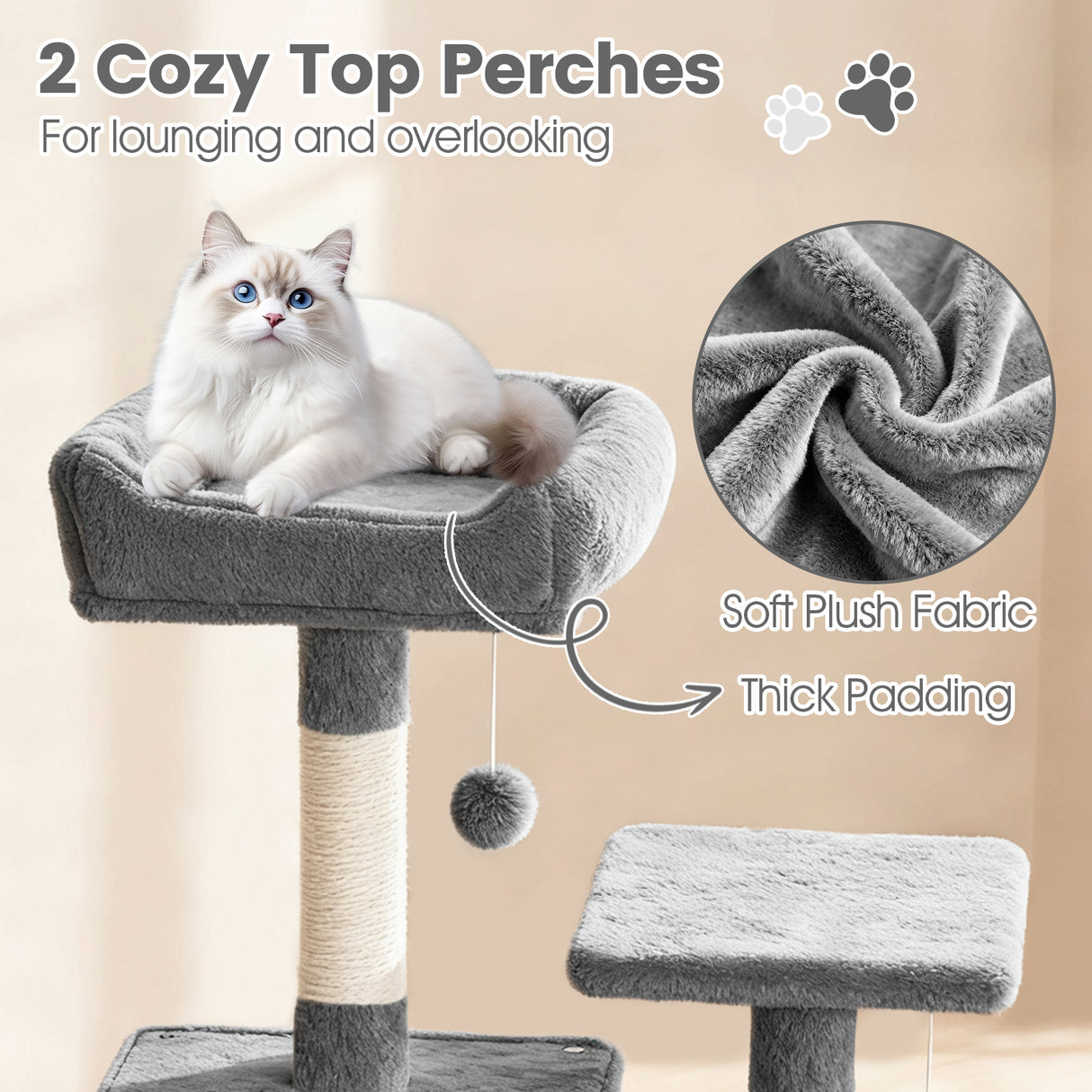 66 Inch Tall Cat Tree Multi-Level Cat Tower with 2 Condos Sisal Scratching Posts-Light Gray