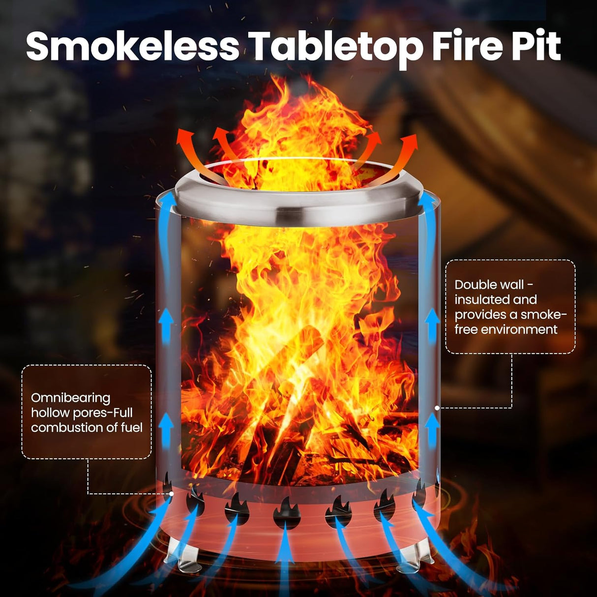 6.7" Portable Smokeless Tabletop Fire Pit, Low Smoke Burning Tabletop Fire Pit Fuel