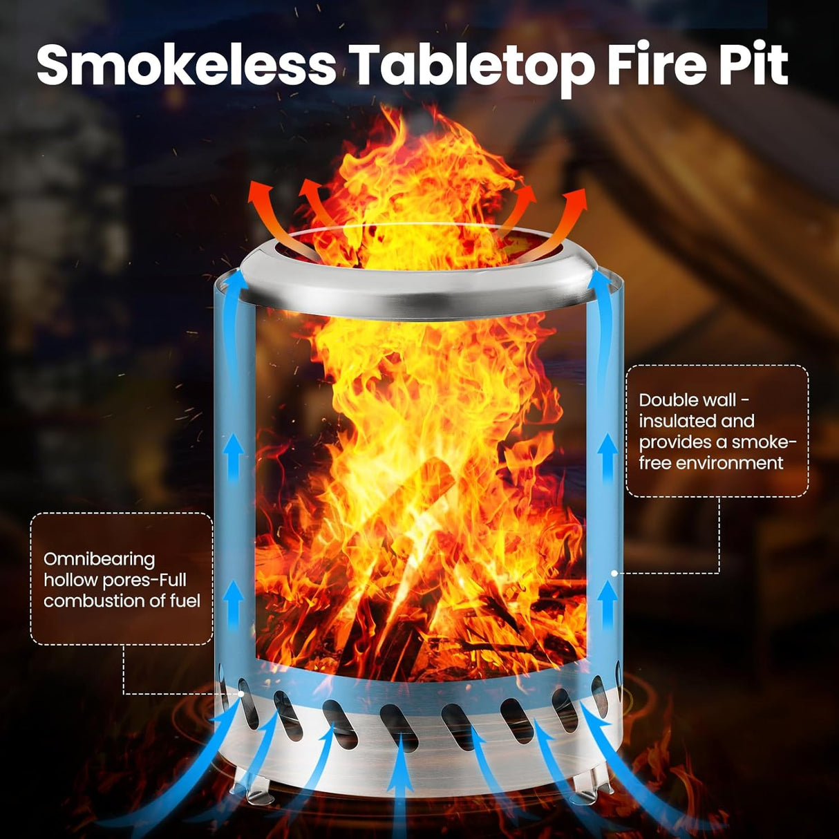 6.7" Portable Smokeless Tabletop Fire Pit, Low Smoke Burning Tabletop Fire Pit Fuel