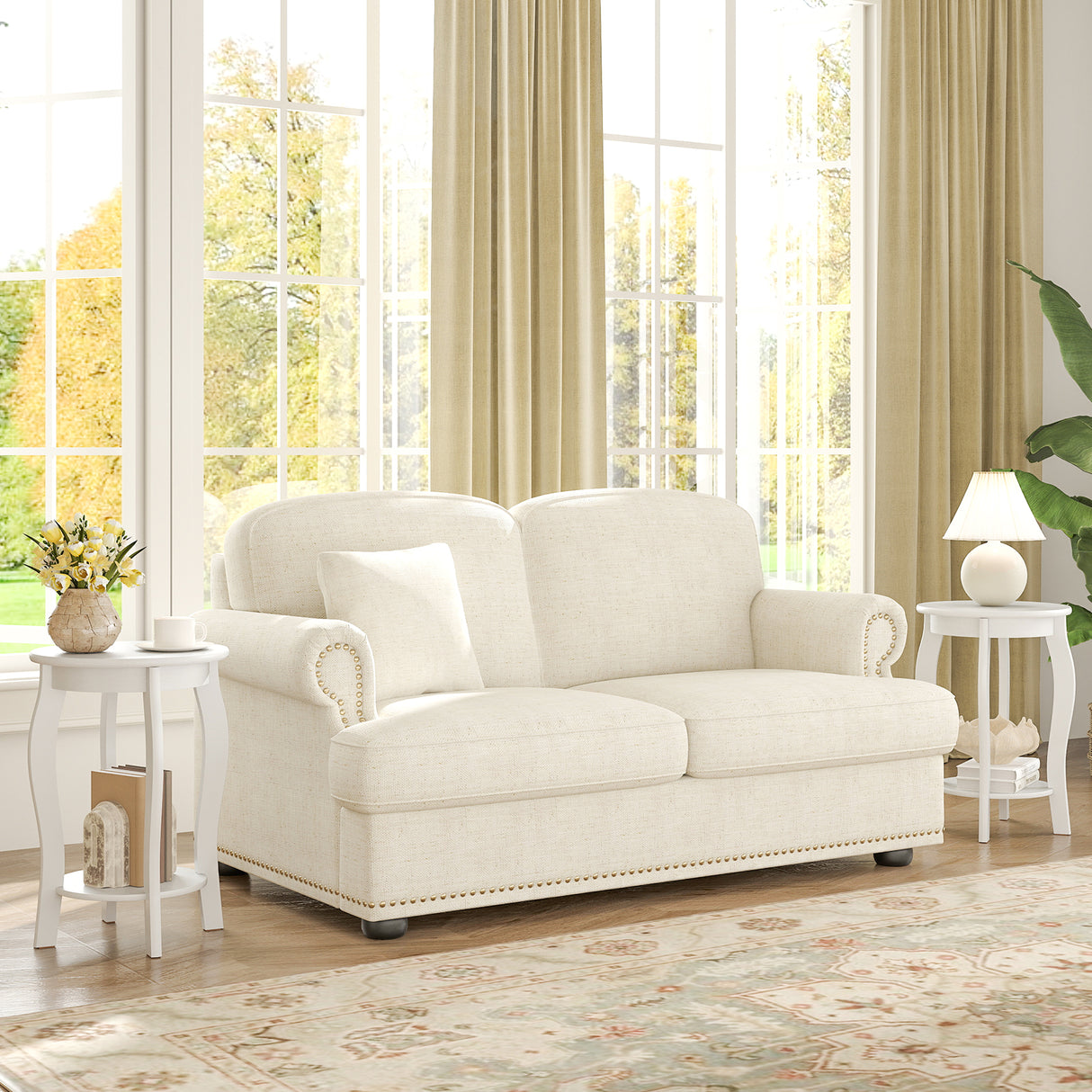 Set of 2 15 Inch 2-Tier Round End Table with Storage Shelf-White