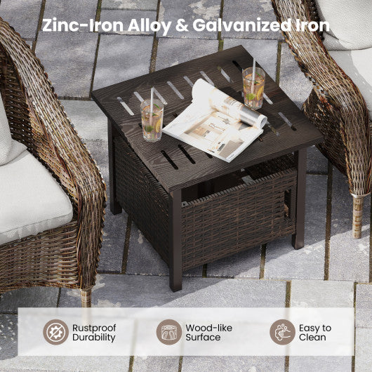 Outdoor Side Table with 1.93" Umbrella Hole All-Weather PE Wicker Patio Umbrella Table-Brown