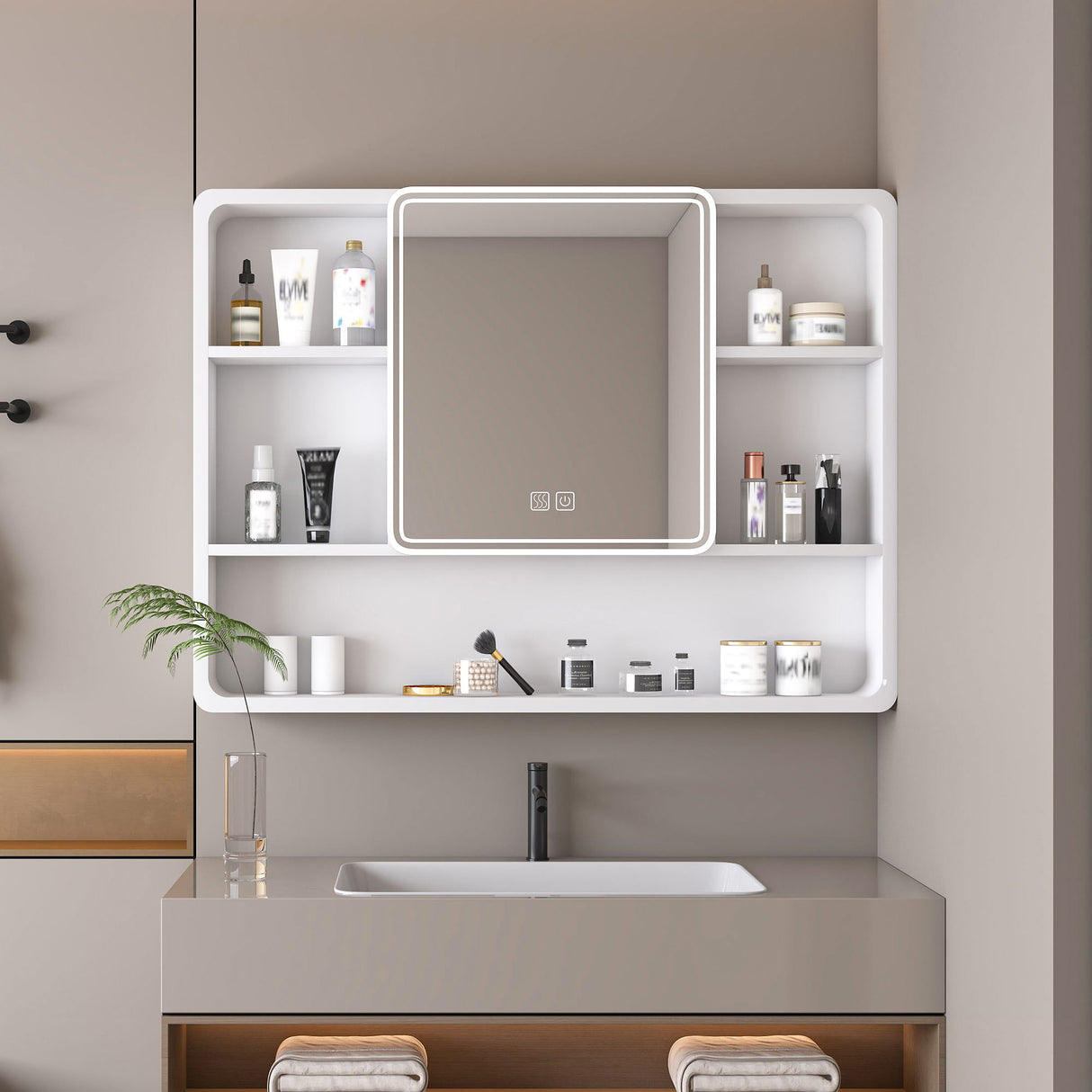 Aluminium Medicine Cabinet Mirror With 3 Colors LED Light And Defogging Function - White by Couch.com