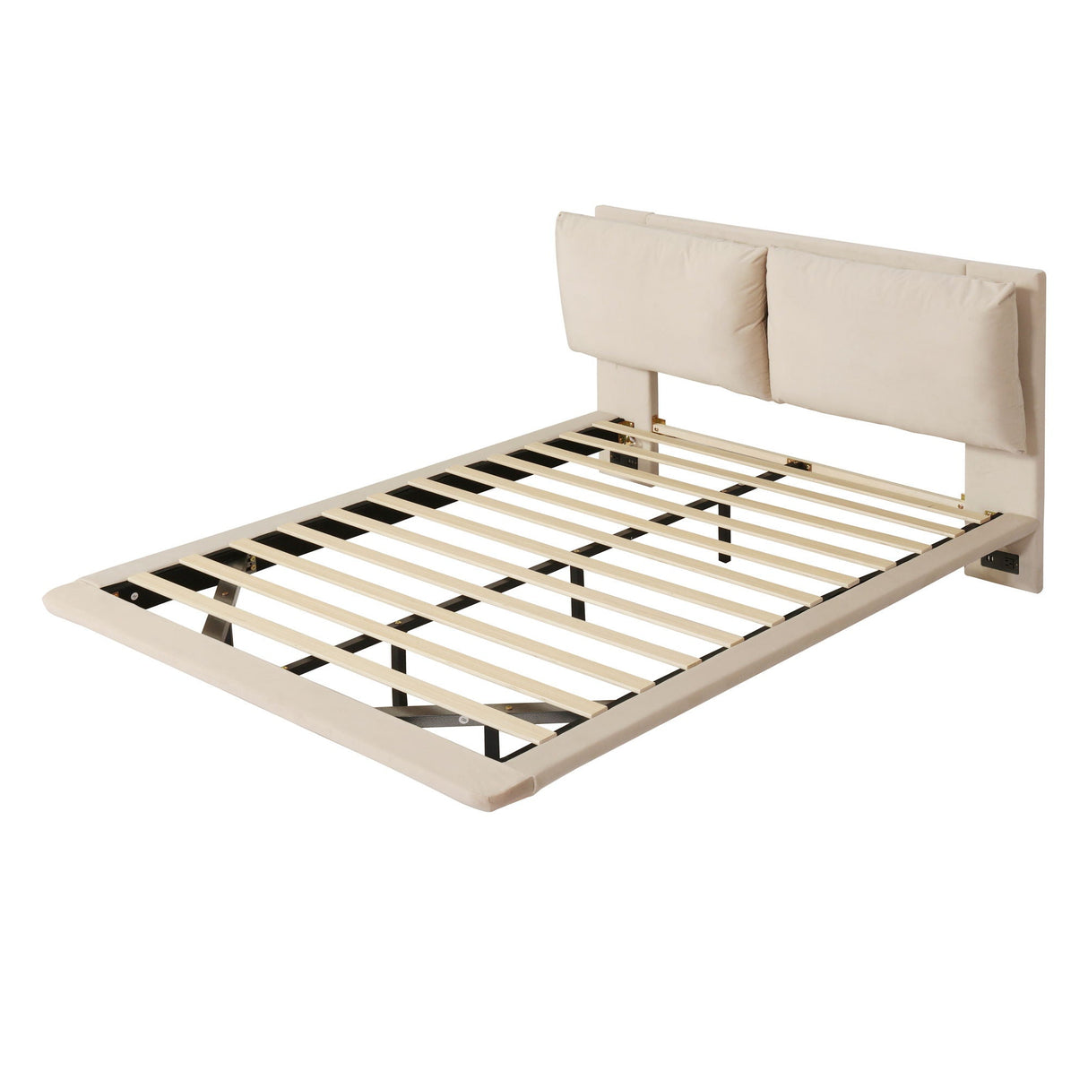 Upholstered Platform Bed With Sensor Light And 2 Large Backrests, With 2 Sets Of USB Port And Socket On Each Rear Bed Leg by Couch.com