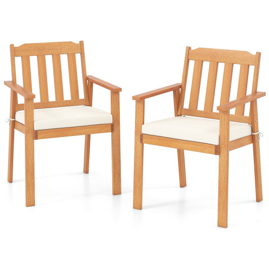 2 Pieces Patio Dining Chairs Outdoor Acacia Wood Chairs-White
