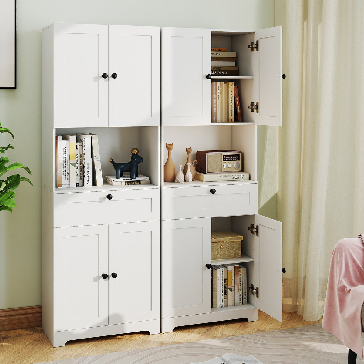 67.5 Inch Tall Modern Freestanding Floor Storage Cabinet with 4 Doors and 1 Drawer-White