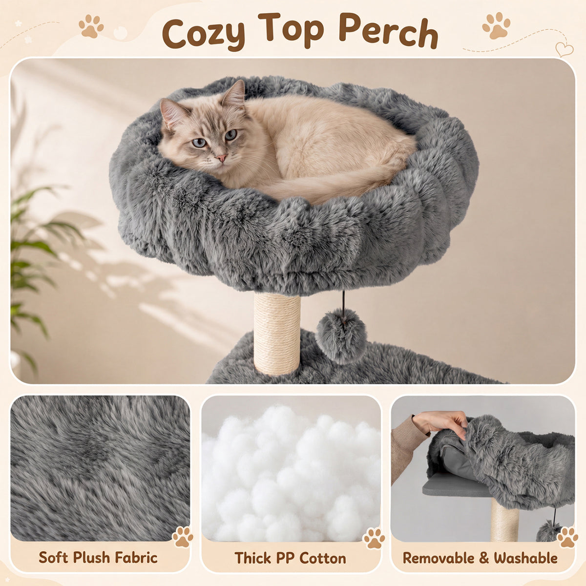 67 Inch Multi-level Cat Tree with Large Cat Condo and Padded Perch-Gray