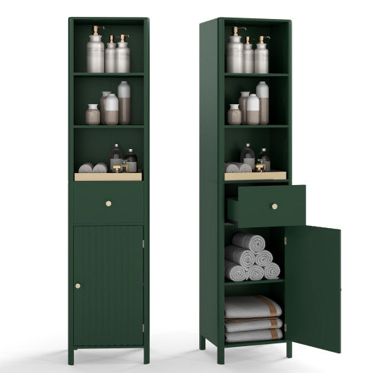 67 Inch Tall Bathroom Cabinet Narrow Floor Cabinet with Fluted Door-Green