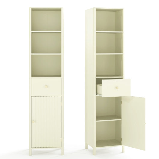 67 Inch Tall Bathroom Cabinet Narrow Floor Cabinet with Fluted Door-Beige