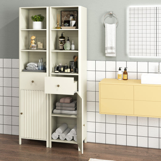 67 Inch Tall Bathroom Cabinet Narrow Floor Cabinet with Fluted Door-Beige