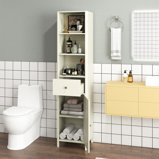 67 Inch Tall Bathroom Cabinet Narrow Floor Cabinet with Fluted Door-Beige