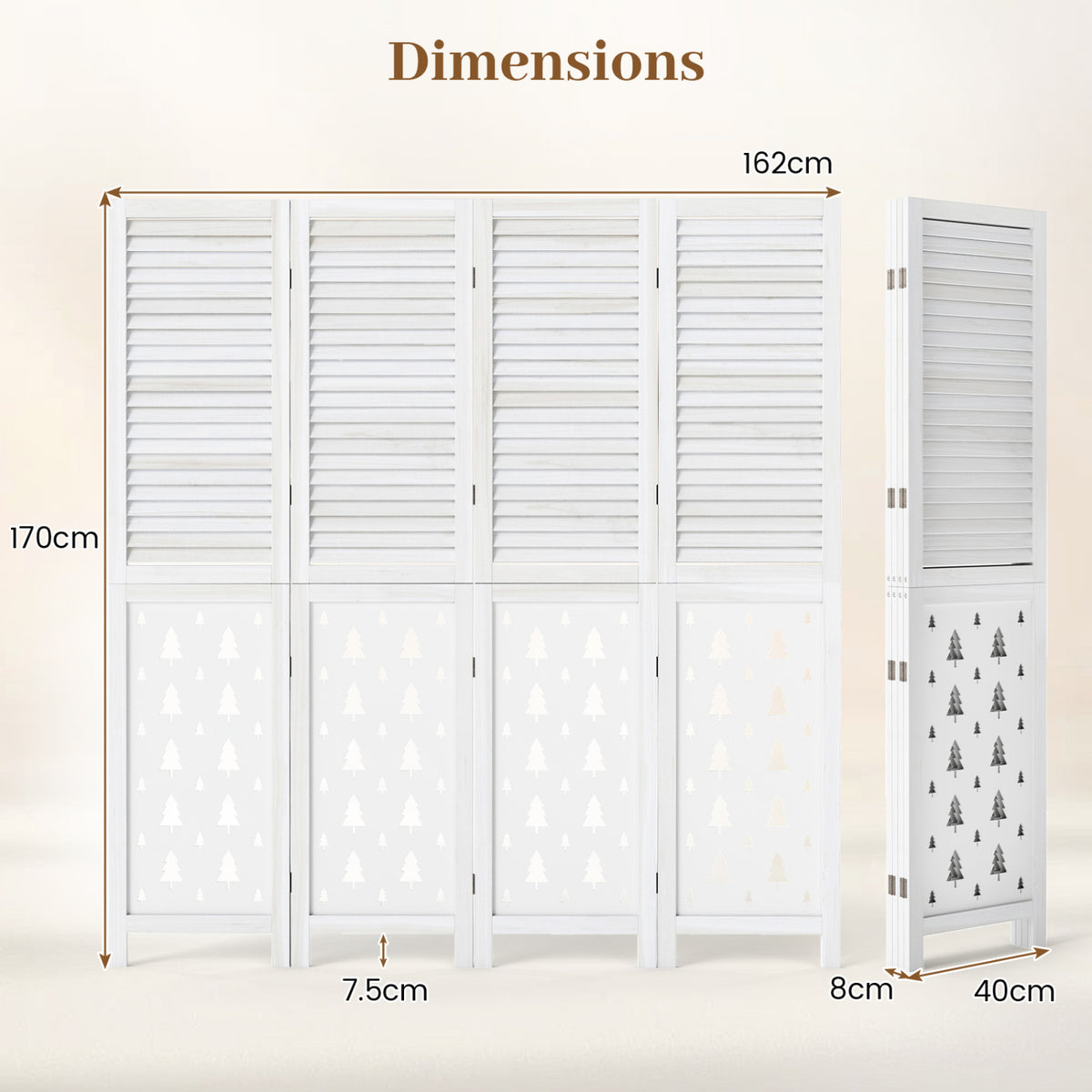 67" Tall Wood Room Divider Indoor Wooden Partition for Room Separation-4 Panels
