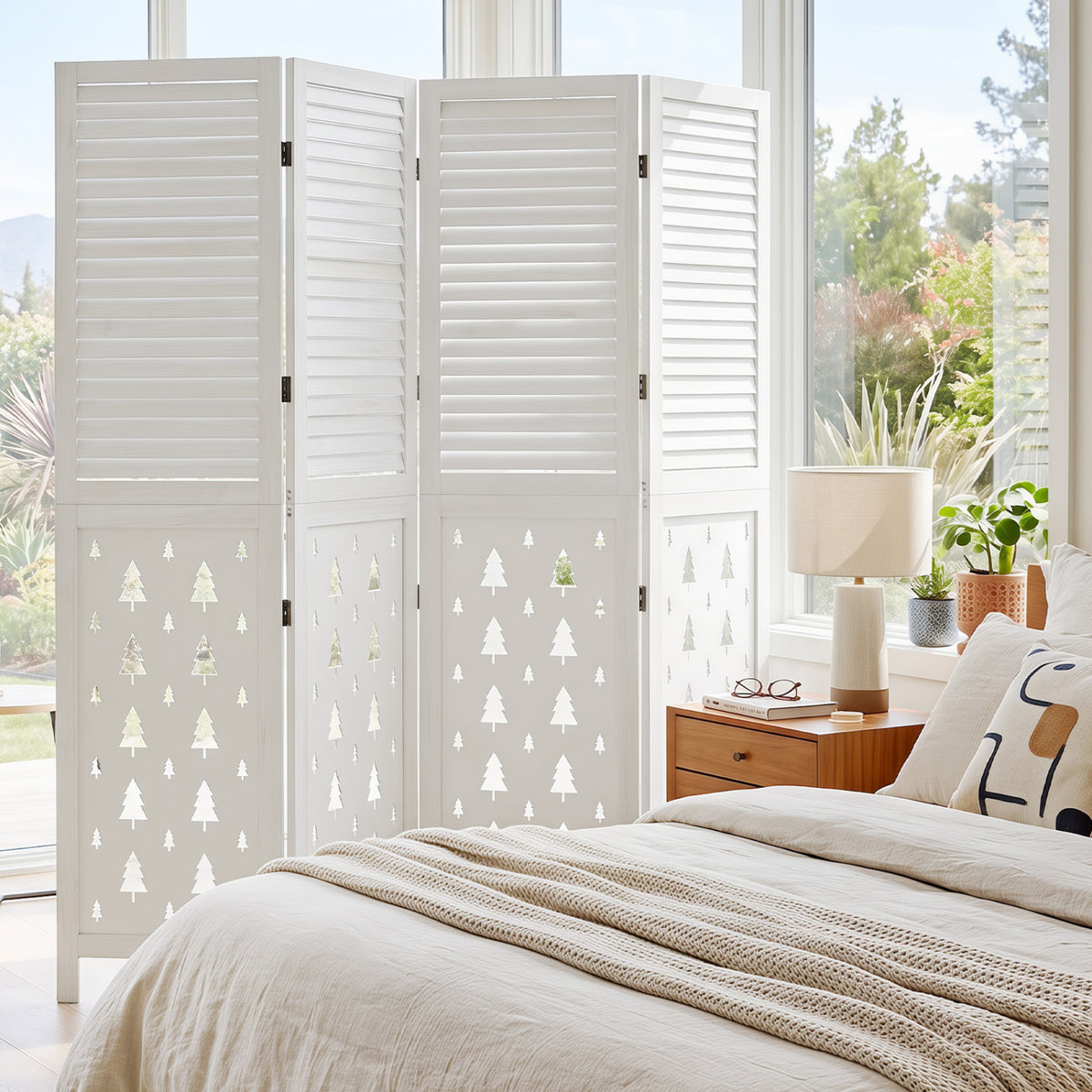 67" Tall Wood Room Divider Indoor Wooden Partition for Room Separation-4 Panels