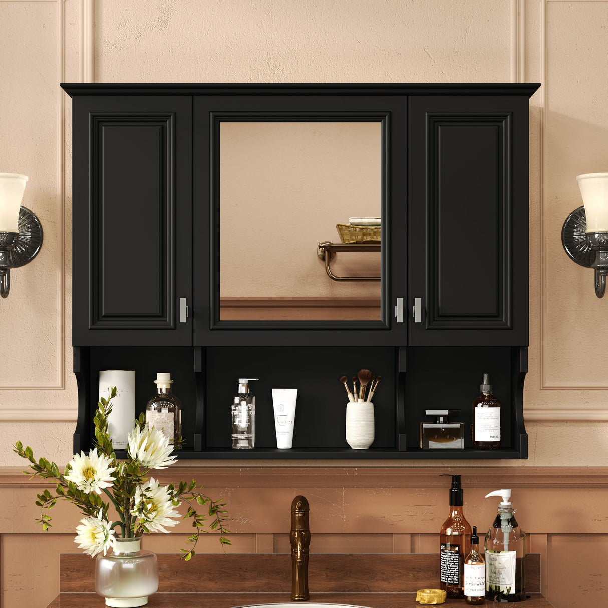 Wall Mounted Bathroom Medicine Wall Cabinet With Mirror & Open Shelves by Couch.com