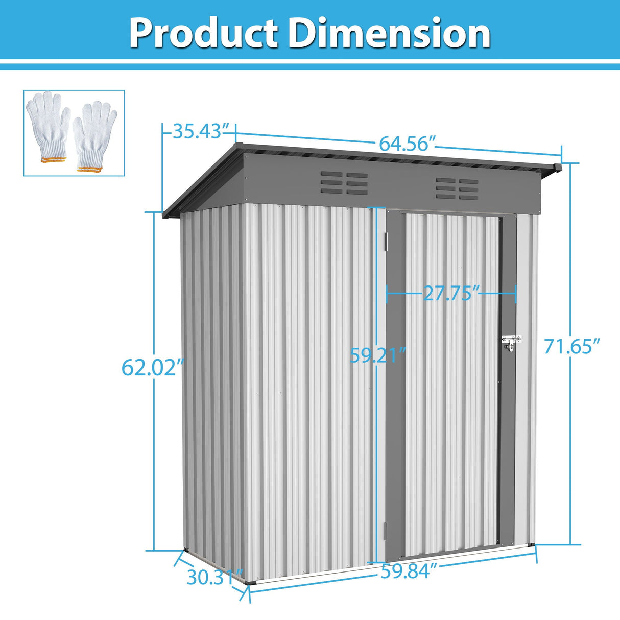 Outdoor Storage Shed, Galvanized Metal Garden Shed With Lockable Doors, Tool Storage Shed For Patio Lawn Backyard Trash Cans - White by Couch.com