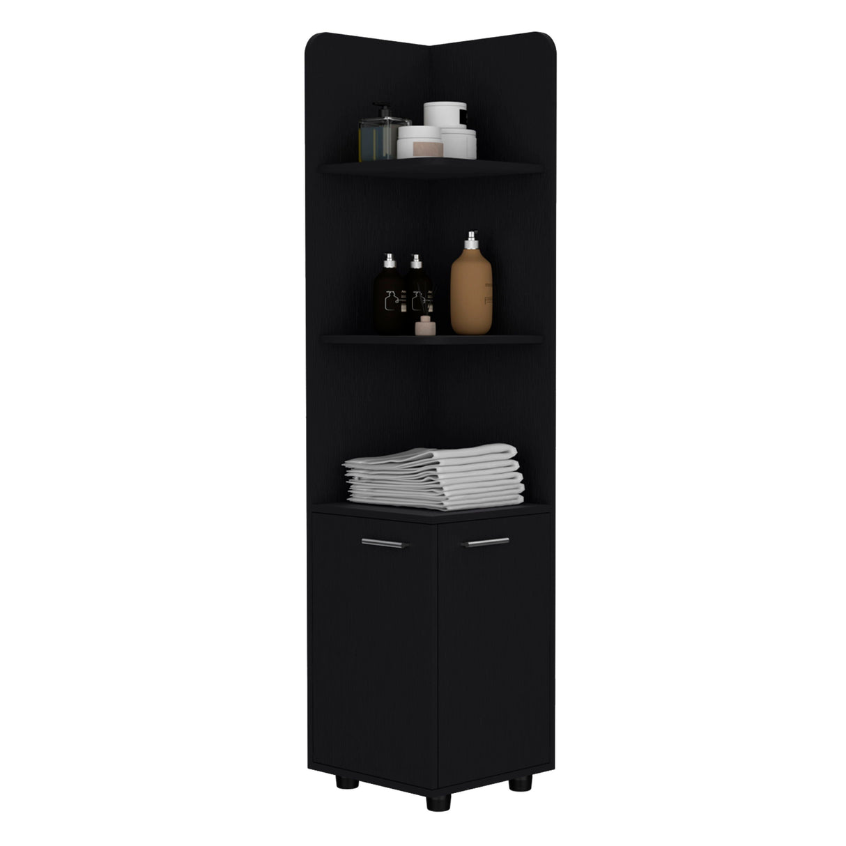Corner Cabinet Tall With 3 Tier Shelf And 2 Door - Black by Couch.com