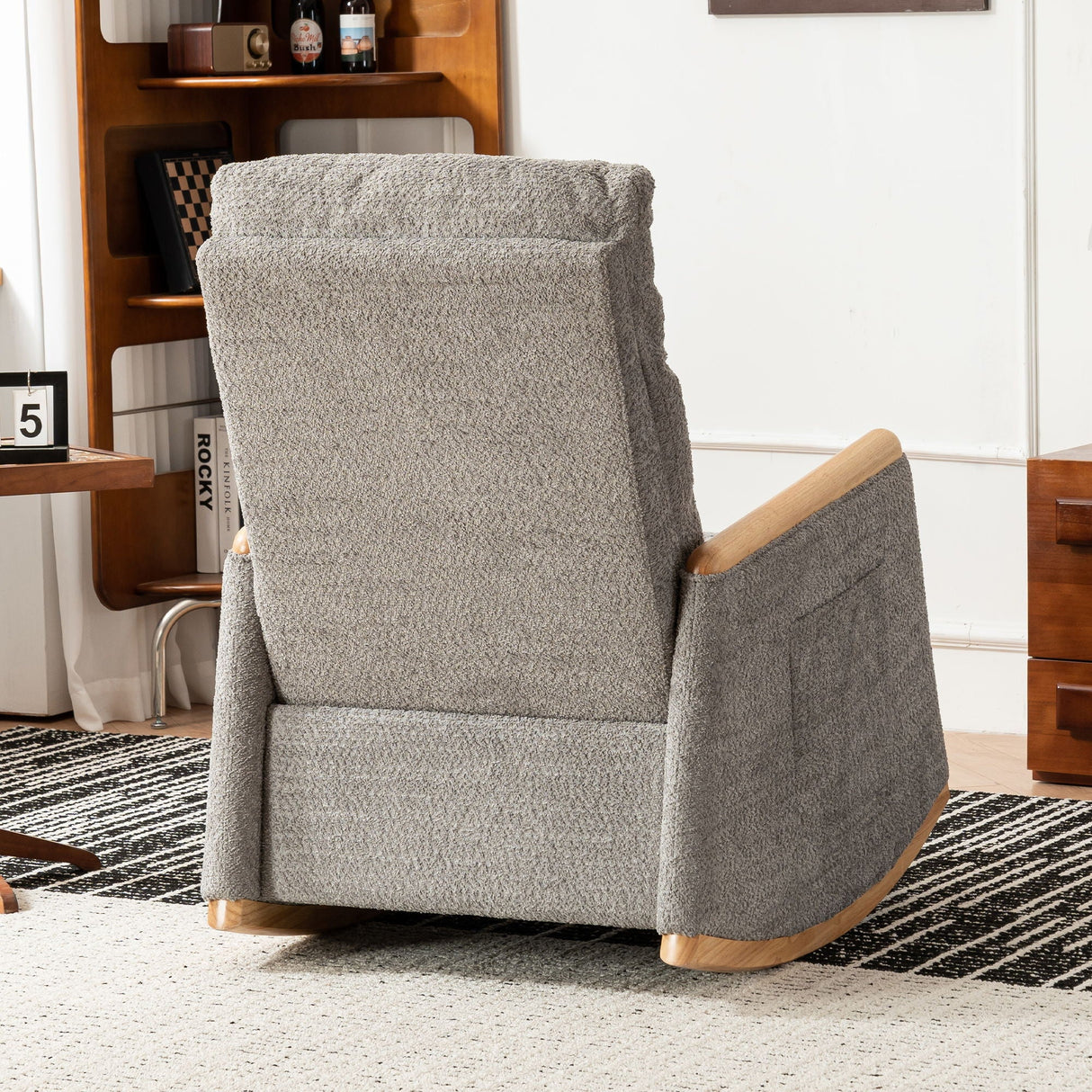 Accent Rocking Chair With Footrest, High Back Rubber Wood Rocking Legs Bedroom Living Space by Couch.com