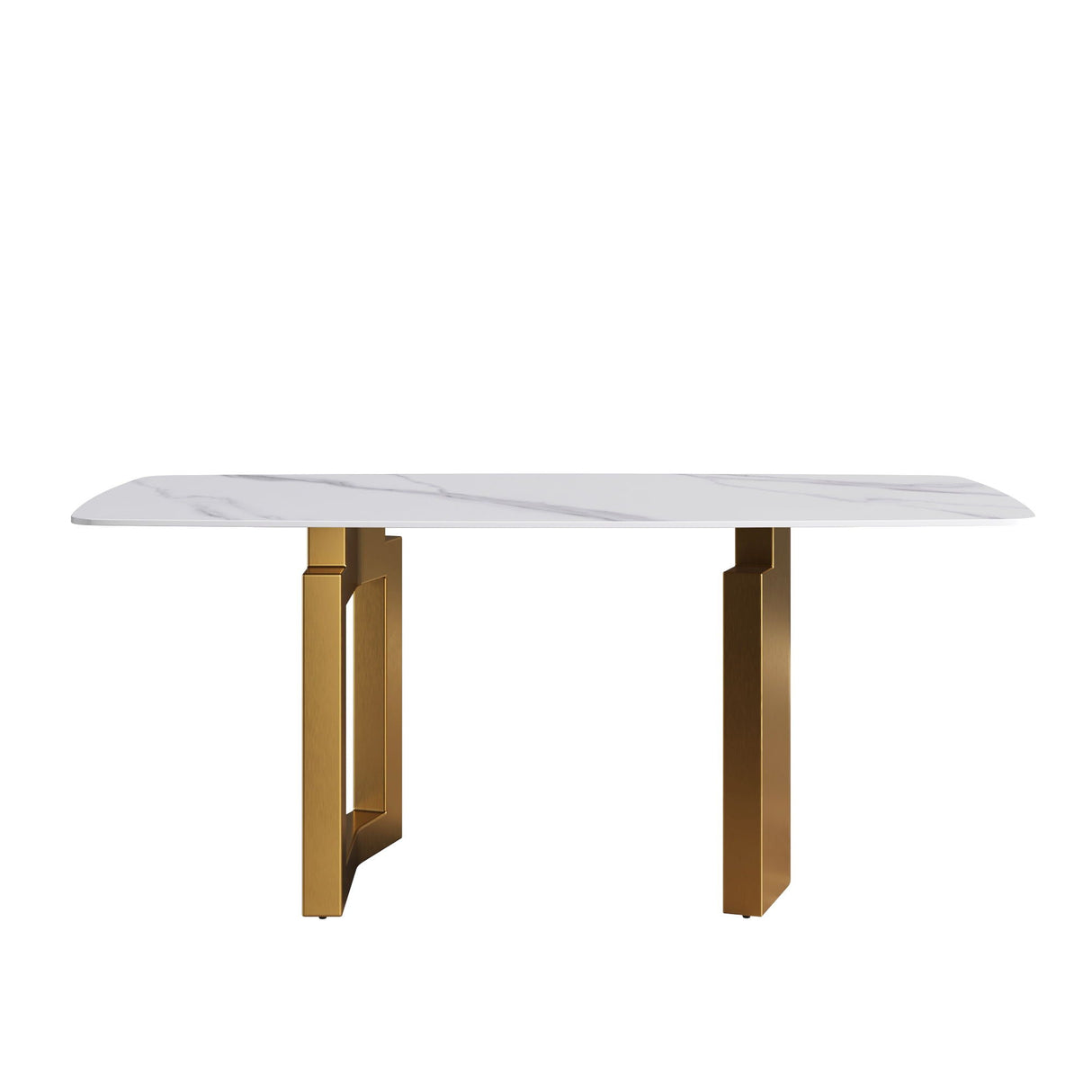 70.87" Modern Artificial Stone White Curved Metal Leg Dining Table - White / Gold by Couch.com