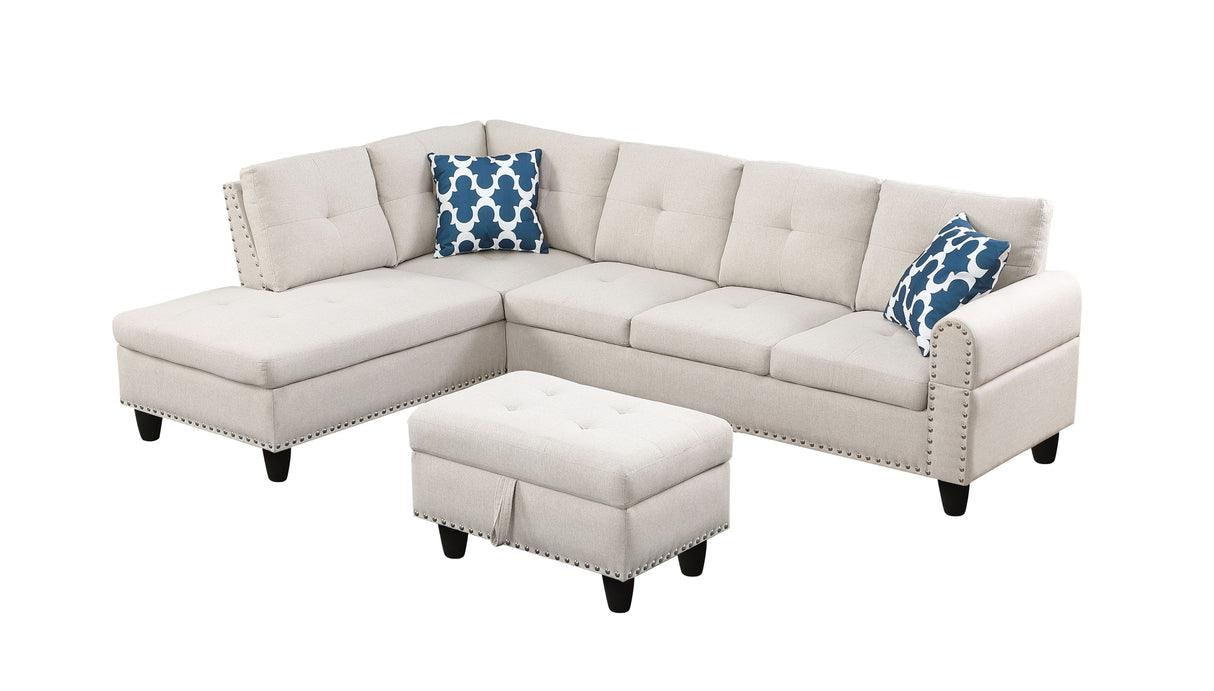 Alger - Wide Left Hand Facing Sofa & Chaise With Ottoman - Beige by Couch.com