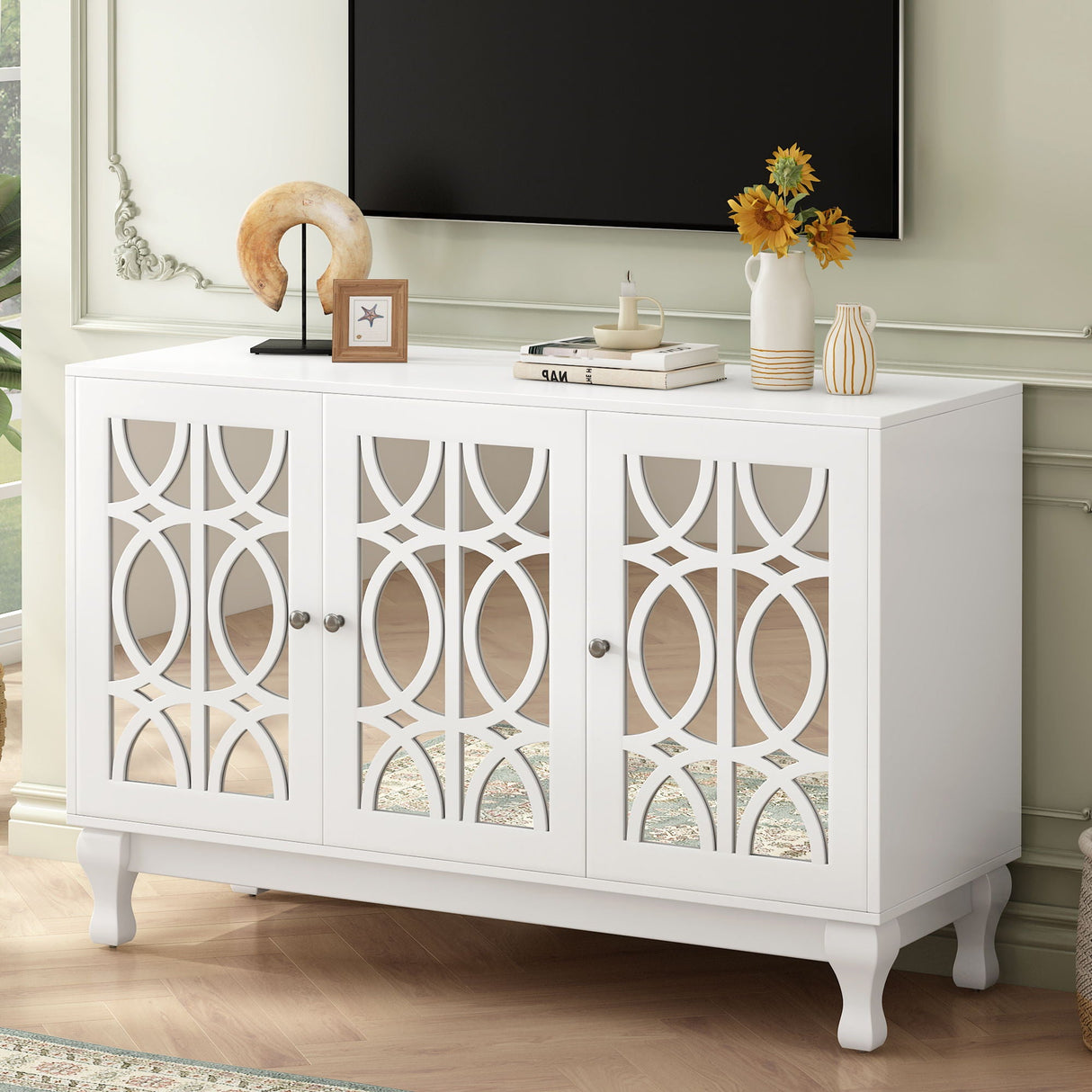 Modern Mirrored TV Stand, 3 Adjustable Shelves For Living Room by Couch.com