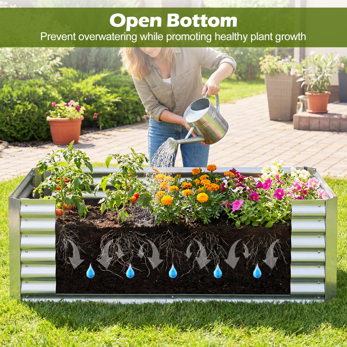 68 x 33 x 21 Inch Galvanized Raised Garden Bed with Cover-Silver