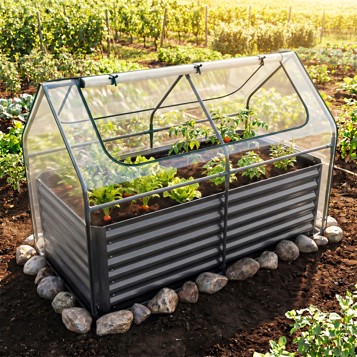 68 x 33 x 21 Inch Galvanized Raised Garden Bed with Cover-Black