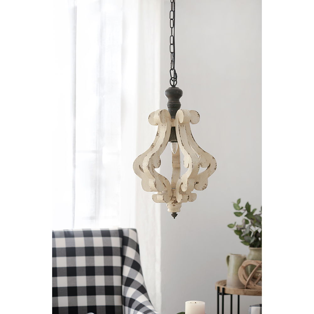 Farmhouse Chandeliar Distressed Pendant French Country Wood Chandelier For Living Room Foyer, Bulb Not Included - Antique Cream by Couch.com