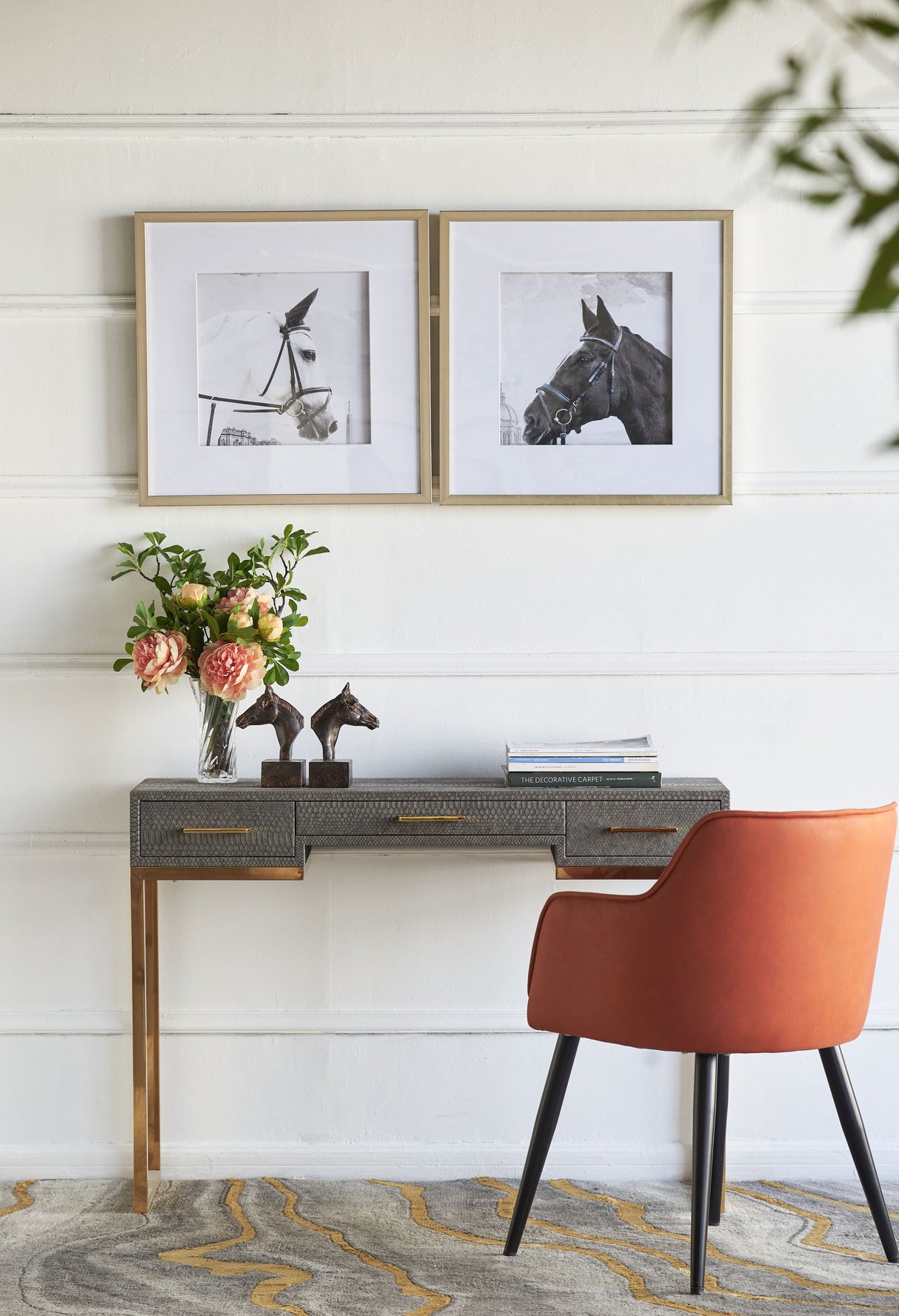 Wall Art Horse Animal Printing, Wall Decor Accent (Set of 2) - Golden / White by Couch.com