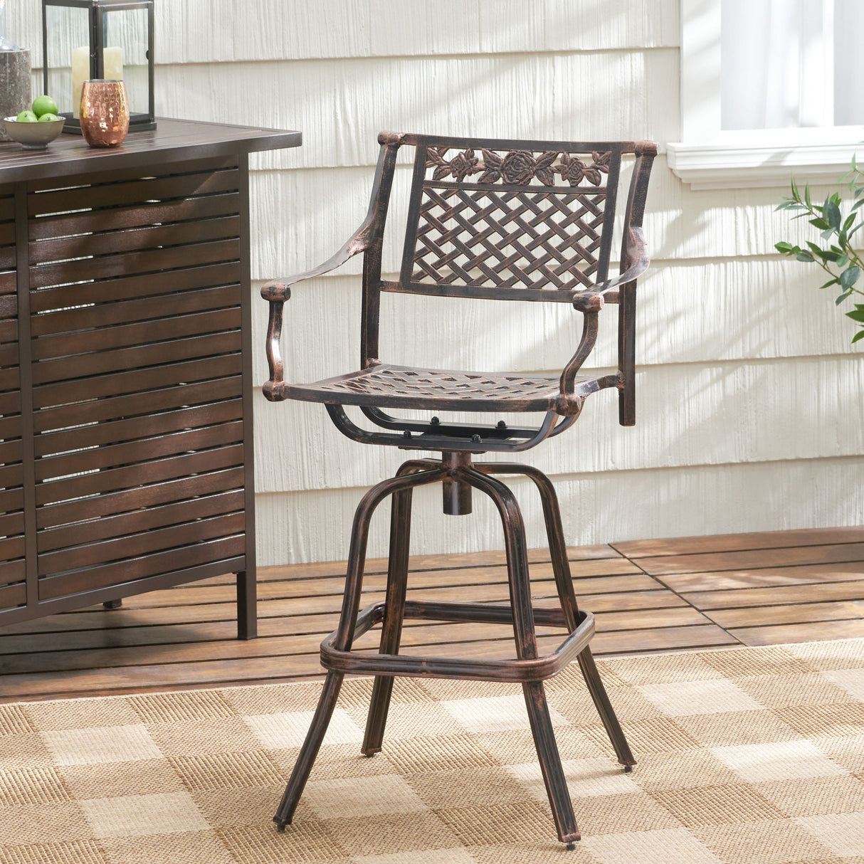 Cast Aluminum Swivel Bar Stool With Footrest - Copper by Couch.com