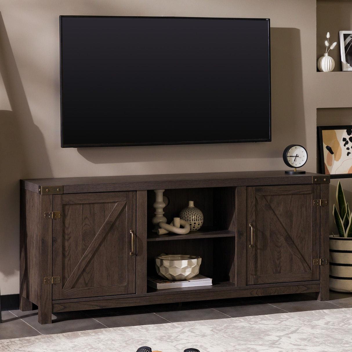 Modern Farmhouse Barn Door 3 Shelf TV Stand For TVs Up To 65” by Couch.com