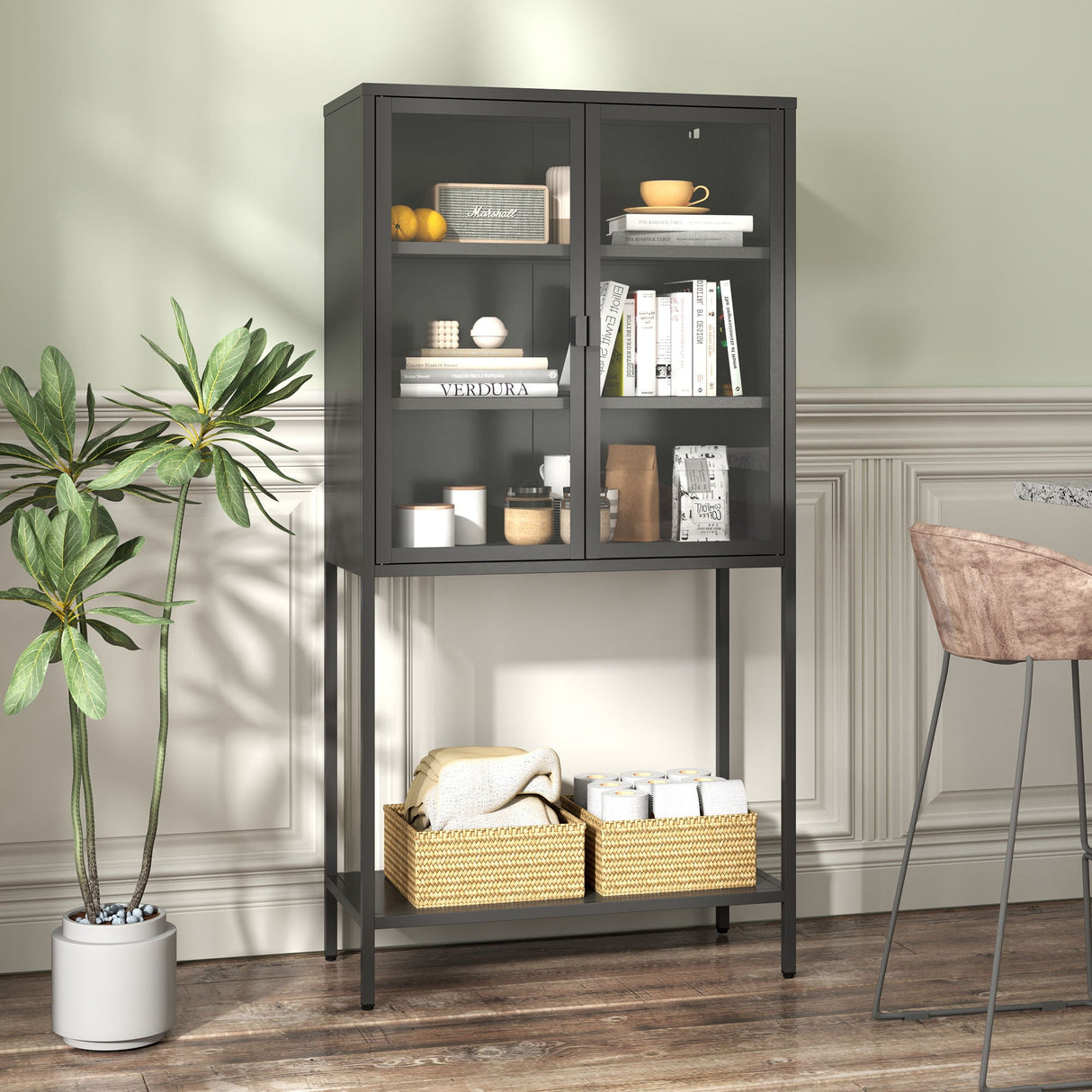 Heavy Duty Metal Storage Cabinet, Display Storage Cabinet With Glass Doors And 2 Adjustable Shelves, Tall Bookcase Modern Bookshelf Cabinet For Home Office, Living Room, Pantry by Couch.com