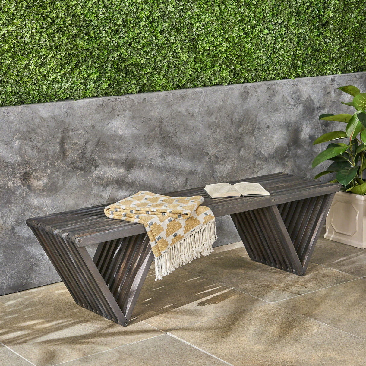 Gloaming - Outdoor Bench With Slat Design And Triangular Base by Couch.com