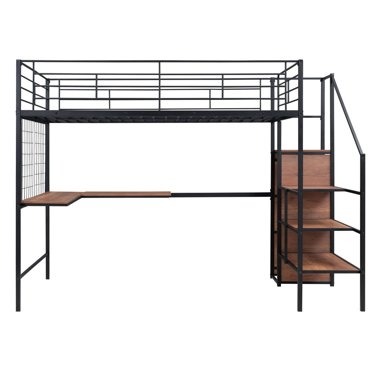 Loft Bed With Desk And Grid, Stylish Frame With Lateral Storage Ladder And Wardrobe by Couch.com