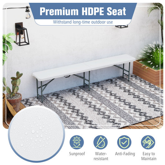 6 Feet Plastic Folding Bench Portable Seat with Handle and Lock-White