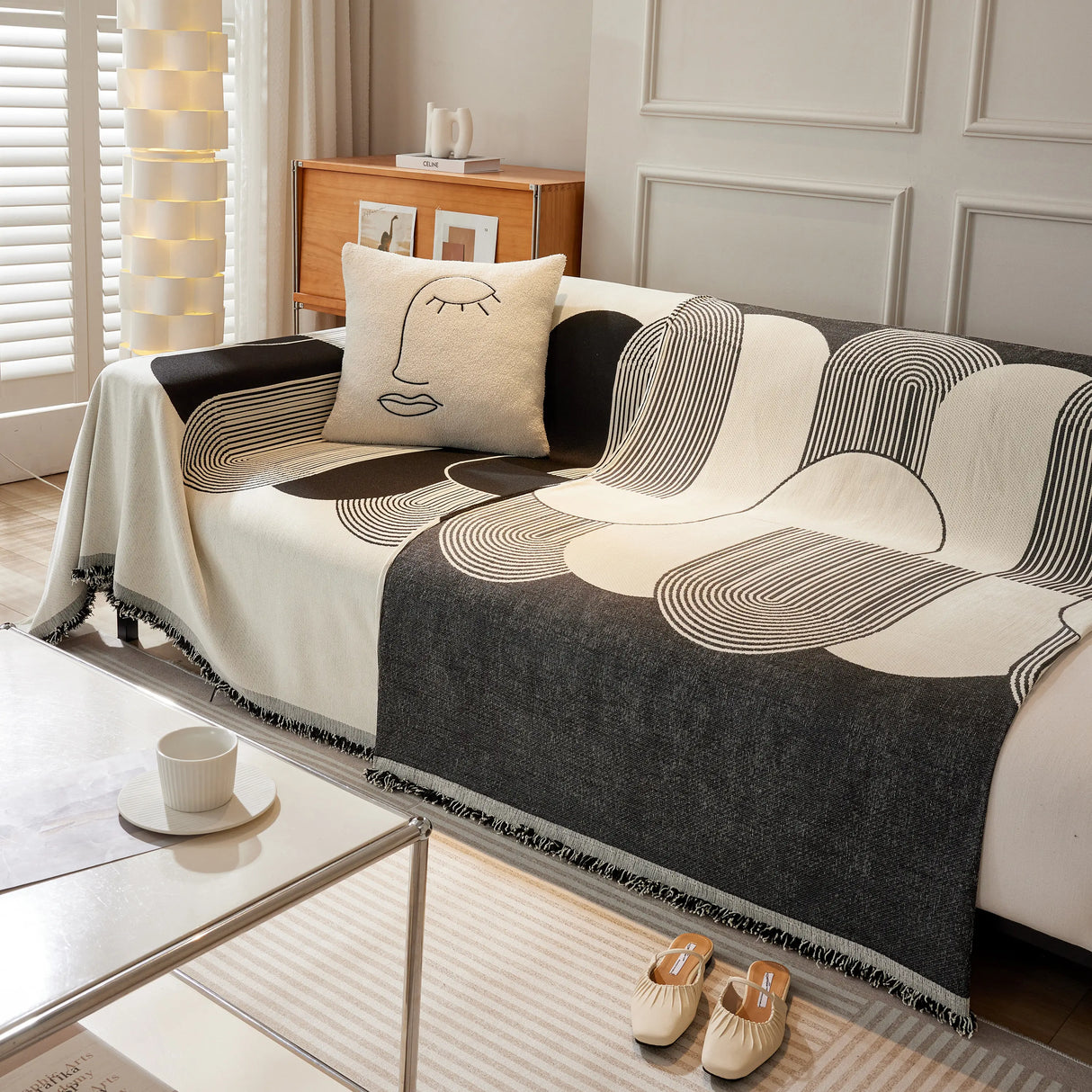 Soft Chenille Tassel Trim Sectional Sofa Protector Couch Covers for Cats Cozy Blanket Sofa Throws